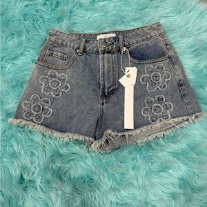 Floral Embroidered Denim Shorts